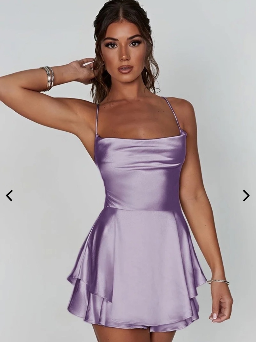 Satin Lilac Slip Mini Dress with Spaghetti Straps